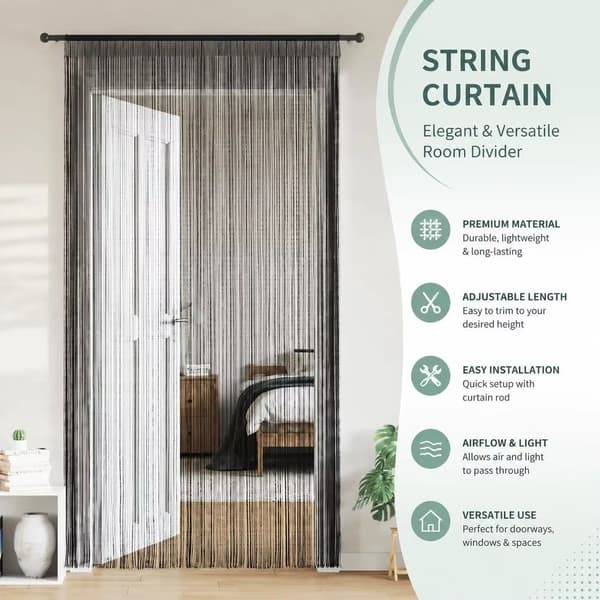Trådgardiner - 2 dele - PVC/plast - 100 x 250 cm - Sort
