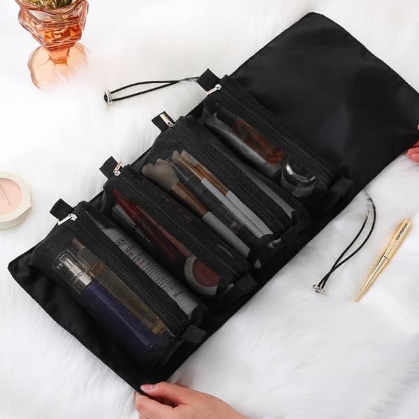 Makeup taske opbevaring - Kosmetik toilettaske til rejse - PVC materiale - Solid design - Til kvinder - Sort