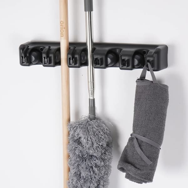 Moppeholder til koste og redskaber - 5 holdere - Sort