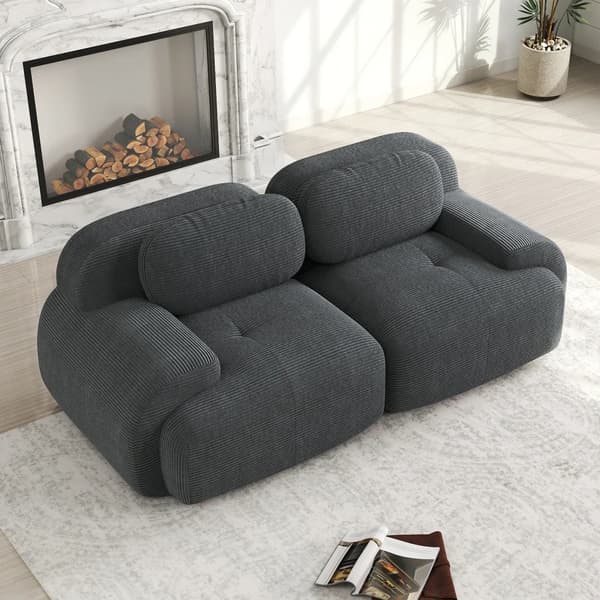 2-sits soffa - Modern loveseat - Manchesterklädsel - Böjda armstöd - Halkfri undersida - Högelastisk stoppning - Grå