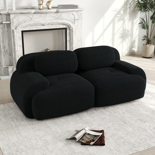 Sofa - 2-personers Sofa - Moderne Stil - Fløjl - Buede Armlæn - Elastisk Polstring - Skridsikker Bund - Sort