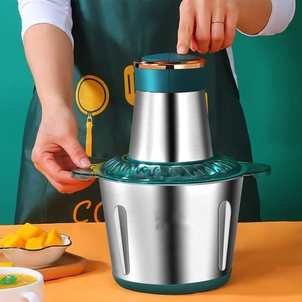 Elektrisk kødhakker - 2 l Kapacitet - Multifunktionel - Rustfrit stål - Foodprocessor - Grøn