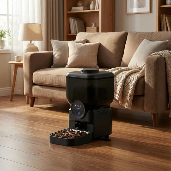 Automatisk kattefoderautomat - Smart WiFi foderdispenser - App-styring, Kamera, Kapacitet 6,5 L, Genopladelig, Rustfrit stål - Sort