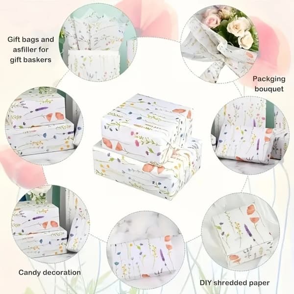 Presentpapper silkespapper lavendeltryck - Förpackningspapper 20 ark - Halvtransparent - Ca 35x50 cm - Rektangulär - Papper