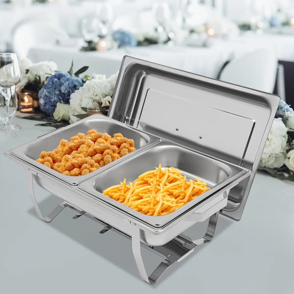 Chafing Dish Buffetsæt - Rektangulær Madvarmer - 6 l Kapacitet - Med Låg og Indsats - Rustfrit Stål - Sølv