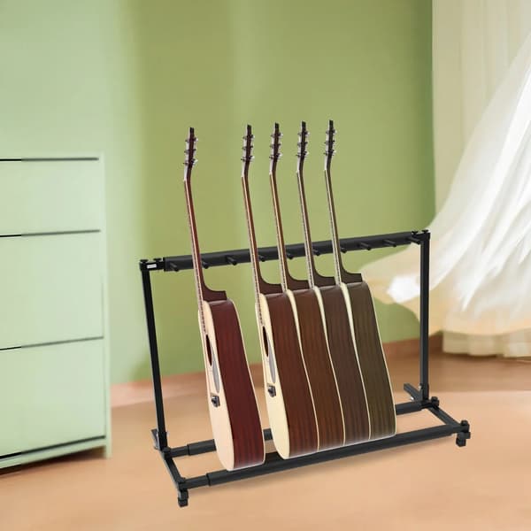 Gitarrställ - Universellt 9-plats stativ - För akustisk gitarr, elgitarr, bas - Järn - Rektangulär - Modern design - Svart