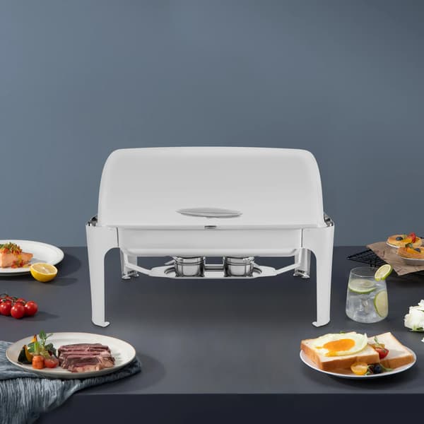 Matvärmare - Chafing dish-set - 201 rostfritt stål - 9 l - Fällbart lock - Alkoholbrännare - Rektangulär - Silver