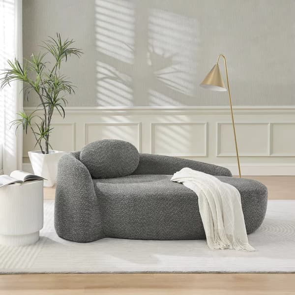 Teddysoffa - 1-sits - Skumstoppning - U-formad - Teddyfleece - Mörkgrå - Träram