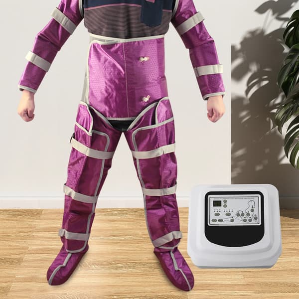 Professionel lufttryksdragt til kropsslankning - Pressoterapi lymfedrænage maskine - 3 programmer - 5 niveauer - Timer 0–30 min - LCD - 220V EU-stik - Rosa