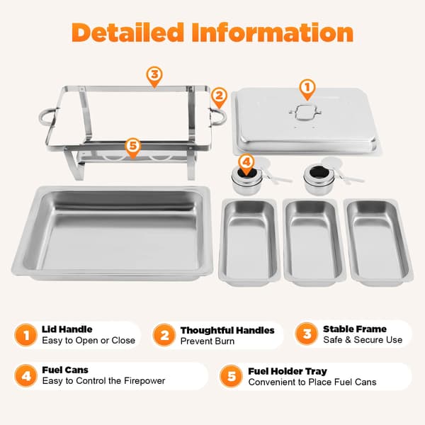 Buffetvarmer - Chafing Dish - Rustfrit stål - Rektangulær - Med låg - 3 rum - Til catering & restaurant