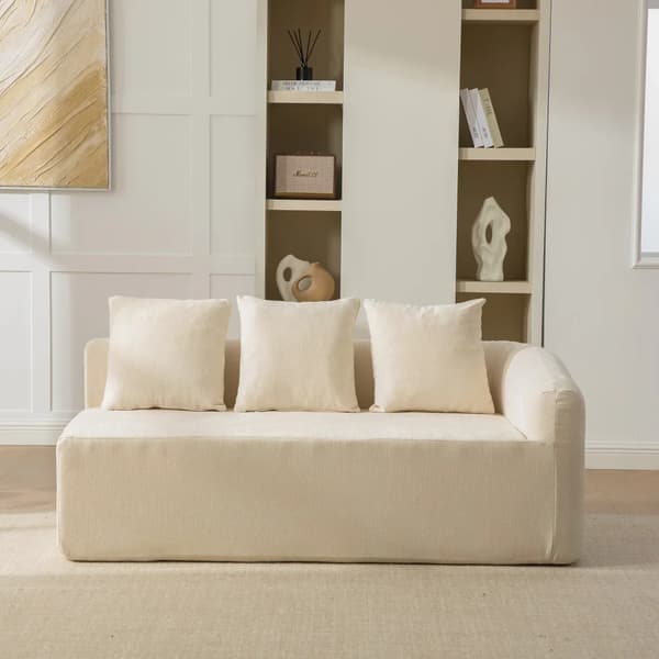 Modulsoffa i chenille - Hörnsoffa - 30D högelastiskt skum - Halkfri - Modern stil - Högerställd - Beige
