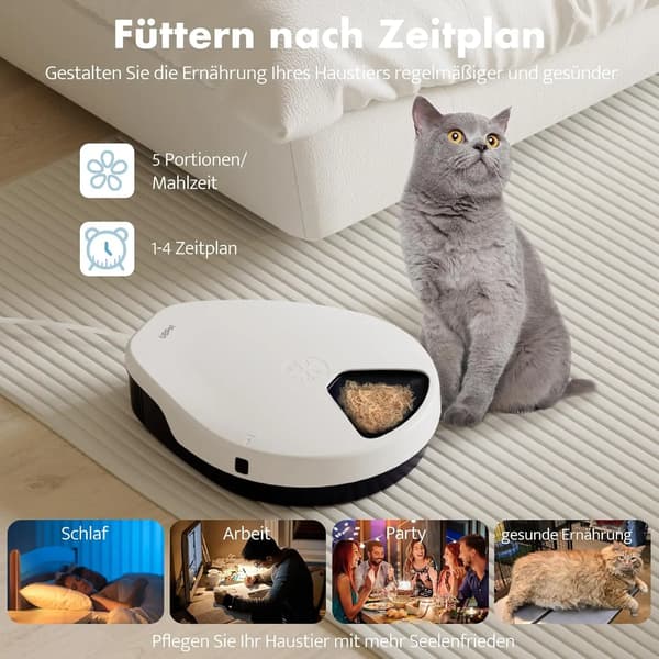 Foderautomat til kat & hund - F10 - 5 måltider med timer - 24 t friskholdning - 3 køletrin - Tør- & vådfoder - Størrelse L
