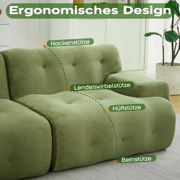 Cloud Sofa - 2-sitsig Fällsoffa - Överdimensionerad - Breda Armstöd - Knappdekor - Chenille - Skumfyllning - Grön