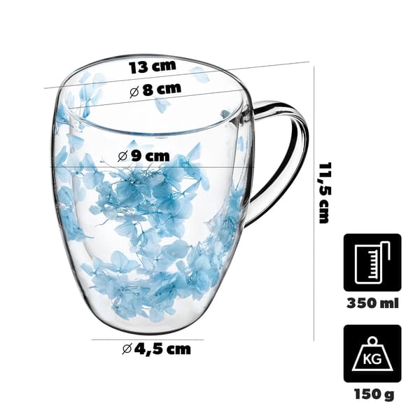 Tekopp - Teeglas - 350 ml - Blommönster - Blå