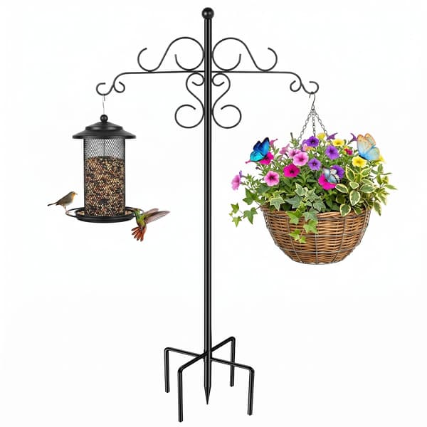 Fuglefoderstang til haven - Blomsterdesign - 2,4 m - 1 stk. - Base med 5 huller - Plante- og havepynt