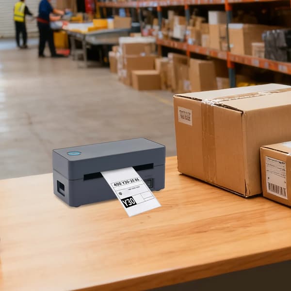 Etiketprinter - Bærbar termisk fragt/stregkode - USB + Bluetooth - 101,6×152,4 mm - 30–110 mm bredde - EU-stik - iOS/Android/Windows/Mac