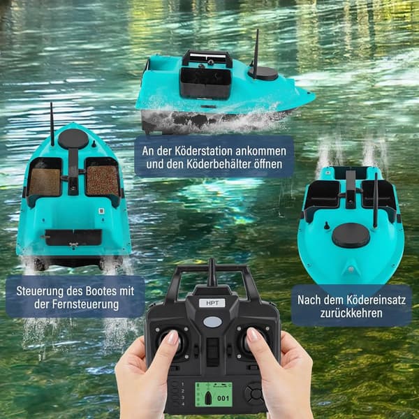 RC agnbåt - Foderbåt - 600 m räckvidd - GPS - 2 kg last - 2×5200 mAh batterier - ABS - Blå