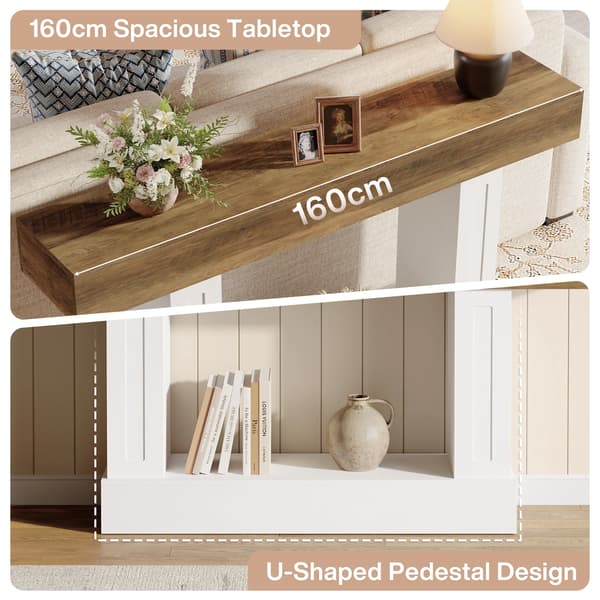 Konsolbord 160 cm - Hall- och soffbord - 2 hyllplan - Rektangulär trädesign - Modern minimalistisk - U-formad bas - Vit