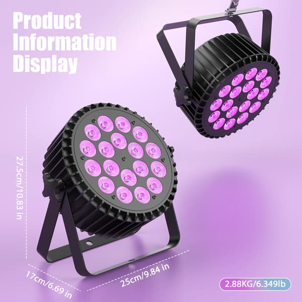 RGB+UV LED PAR-lys - DMX-scene belysning - 108 W - 4 stk. - EU-stik - Regnbueeffekt