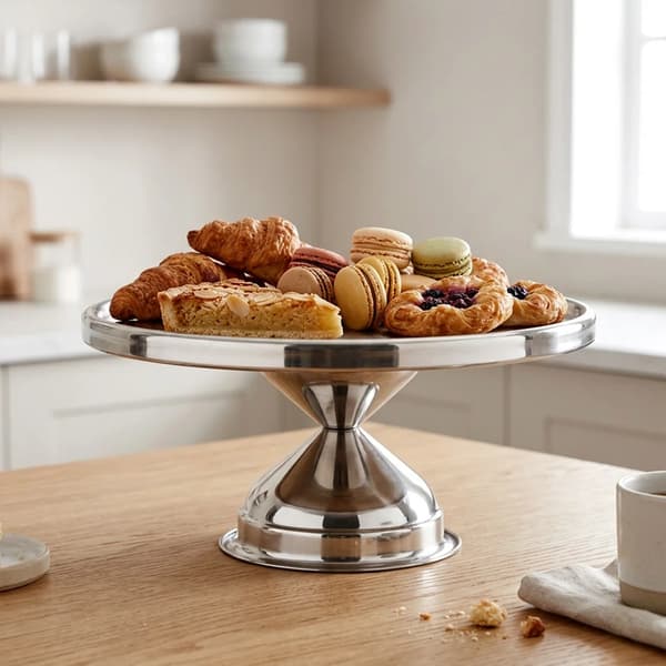 Kagefad - Rund serveringsbakke - 33 cm - 316L rustfrit stål - Sølv