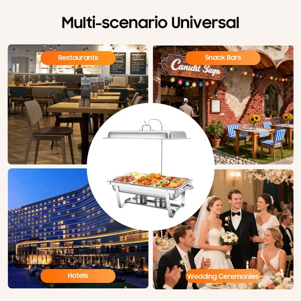 Chafing Dish Buffet - Serveringsvarmer - 3 x 3 L Bakker - 410 Rustfrit Stål - Rektangulær - Sølv