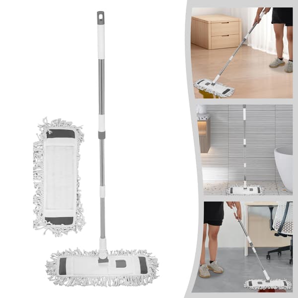 Golvmopp - Platt mopp - Rektangulär 55×25 cm - Stålskaft - Inkl. 2 syntetiska moppdukar - Vit