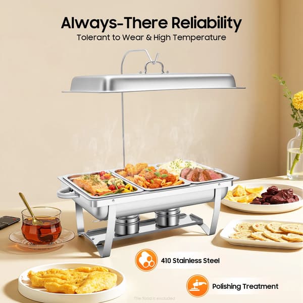 Chafing Dish Buffet - Serveringsvarmer - 3 x 3 L Bakker - 410 Rustfrit Stål - Rektangulær - Sølv