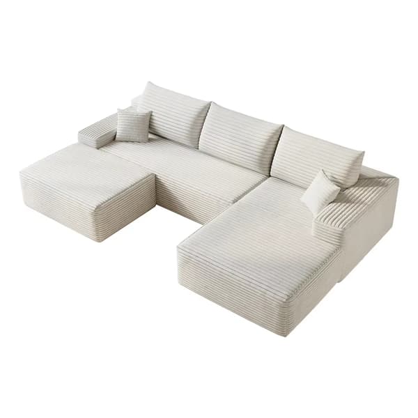 L-formad modulsoffa - 4-sits - Manchesterklädsel - Höger schäslong - Vit - Ingen montering