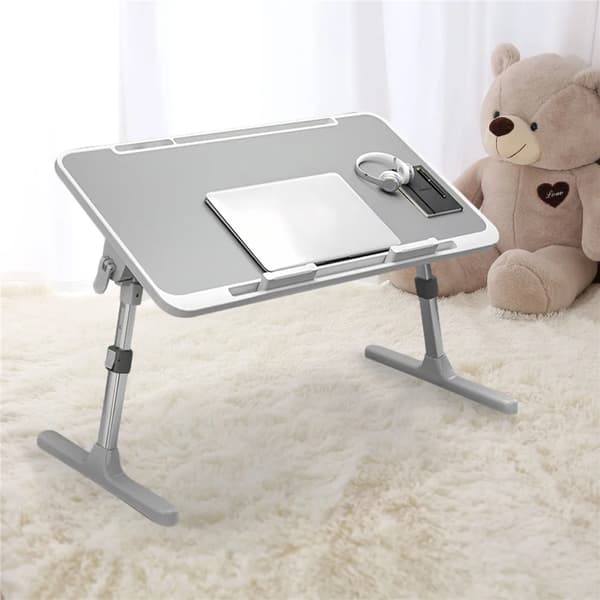 Hopfällbart laptopbord - Justerbart sängbord - Bärbart datorbord för säng och soffa - Rektangulär träskiva - Ljusgrå