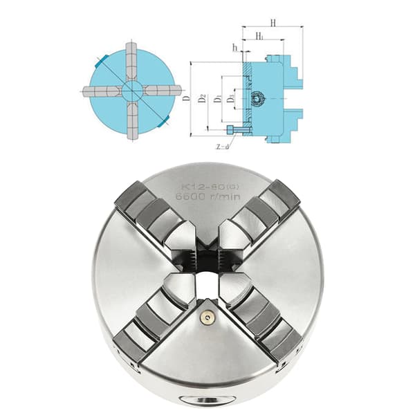 Drejefoder - Selvcentrerende 4-bakke - Diameter 100 mm - Manuel - Til Drejebænk & CNC - Sølv