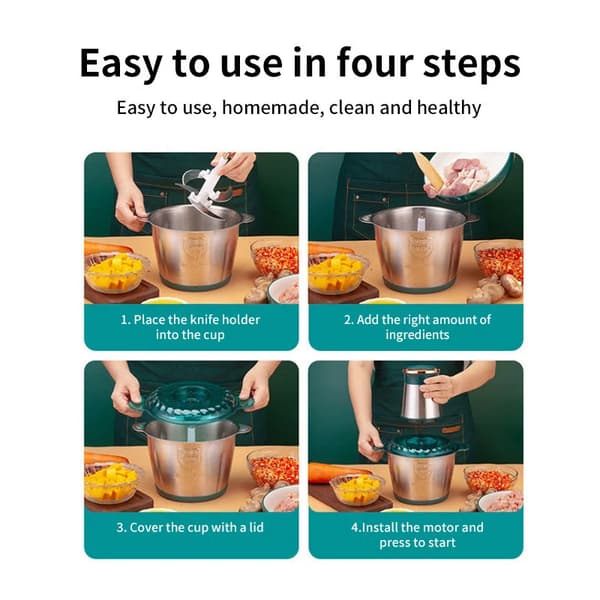 Elektrisk Kødhakker - Multifunktionel Foodprocessor - 2 L - Rustfrit Stål - Grøntsagshakker - EU-Stik