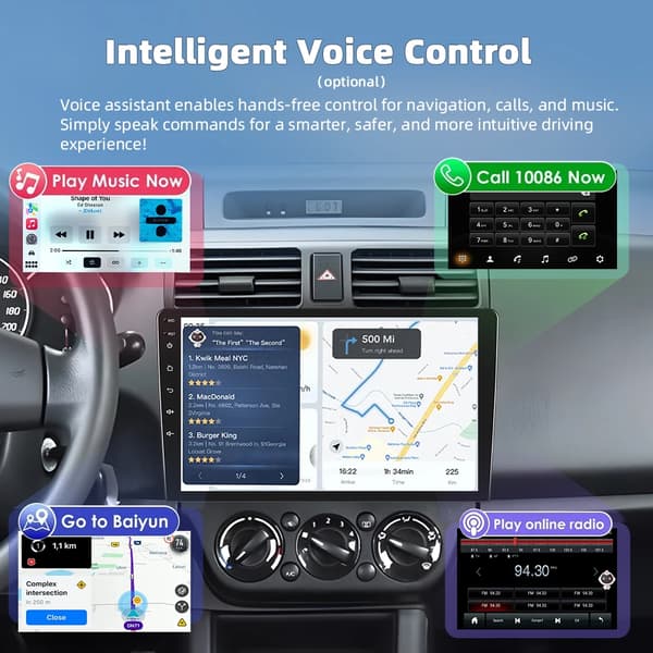 Bilradio - 2-DIN Android CarPlay GPS - 23 cm touchskærm - 4G - Bluetooth - Split screen - 4GB RAM 64GB ROM