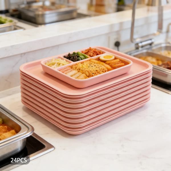 Snabbmatbrickor - Rektangulära Serveringsbrickor - Mikrovågssäkra - PP-plast - 24-pack - Rosa