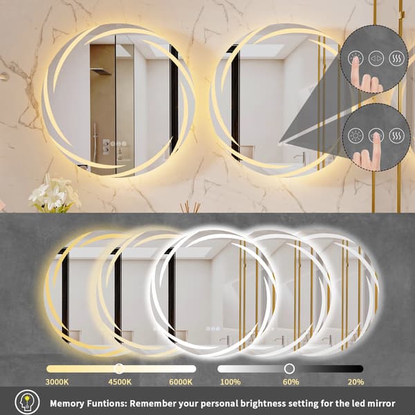 LED Badrumsspegel - Rund Väggspegel 60 cm - Bakbelyst - Imfri - Dimmbar - 3 Ljusfärger - Splittersäker
