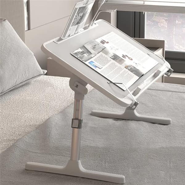 Hopfällbart laptopbord - Justerbart sängbord - Bärbart datorbord för säng och soffa - Rektangulär träskiva - Ljusgrå