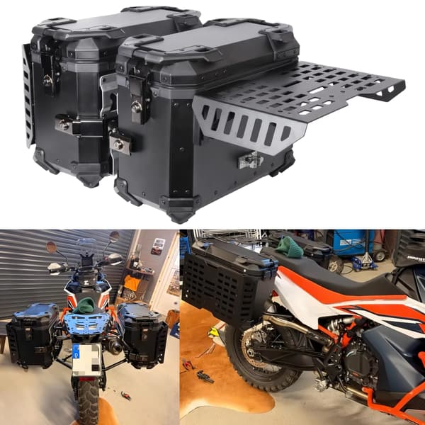 Motorcykelväskor - Sidoväskor - 2-pack - 38 l - Aluminiumlegering - Hopfällbara - Vattentäta - Snabbfäste