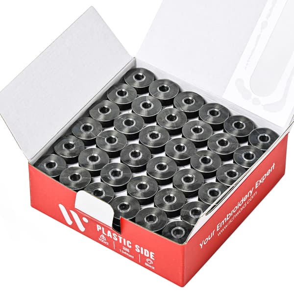 Broderispoler - Forviklede spoler A70D/2 (60WT) - 144 stk. - 100 % polyester - Plastsider - Slidstærke - Sorte