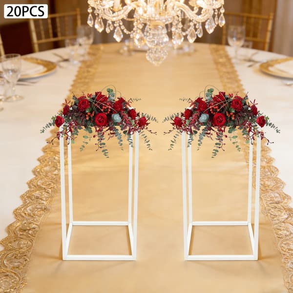 Bröllops blomsterställ 20-pack - Metallställ - Geometrisk rektangulär - Fristående - 21x21x40 cm - Vit