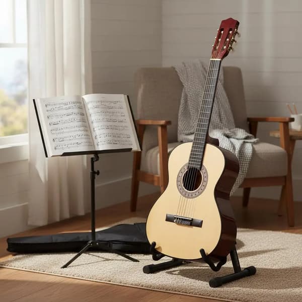 Klassisk gitarr - 4/4 fullstor akustisk gitarr - 99 cm - För nybörjare och studenter - Med väska - Armygrön