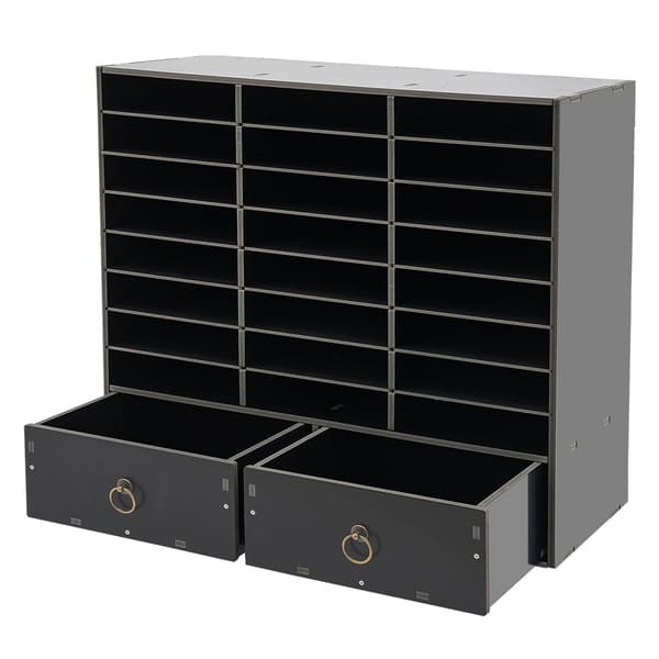 Papir- og postsorterer - Opbevaringsskab - 24 rum - 2 skuffer - PVC - Sort
