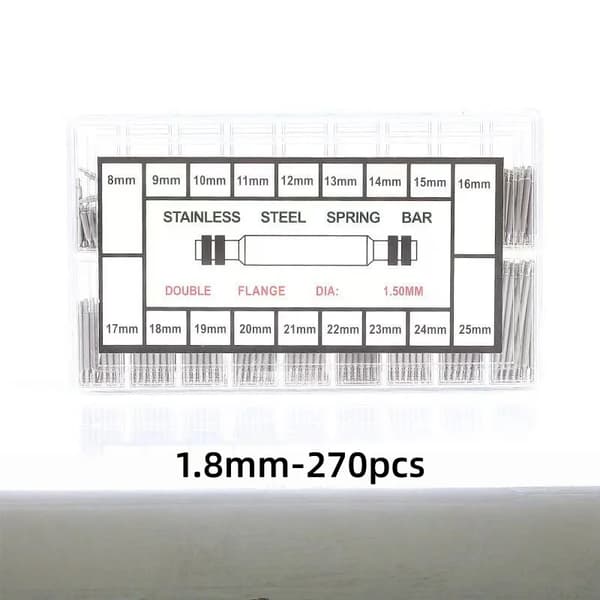 Urmfjederstænger - Reparationssæt til ure - 270 dele - 1,8 mm diameter - Rustfrit stål - 8–25 mm
