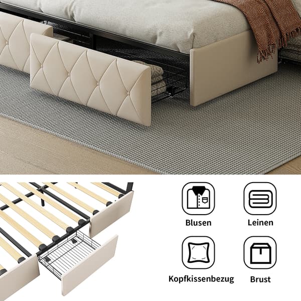 Dubbelsäng med förvaring - Sängram 160×200 cm - Trä - Montering krävs - Beige