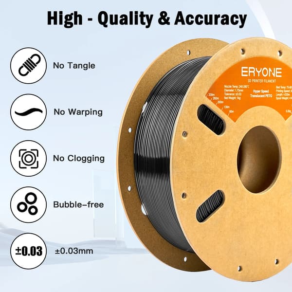 PETG-filament til 3D-printere - Hyper Speed Translucent - 3 kg - Grå - Solid - Kompatibelt med FDM-printere