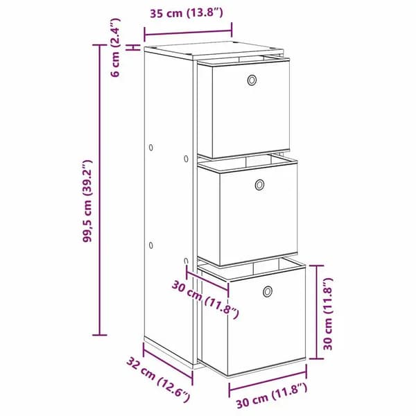 Buffet med skuffe - Sideboard - Træ i sort egetræslook - Opbevaringsmøbel - 35 x 32 x 99,5 cm - Sort