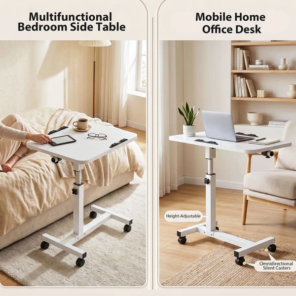 Rullbart laptopbord - Mobilt ståbord - Höjdjusterbart - Vinklingsbart 180° - Säkerhetskant - Med hjul - Vit
