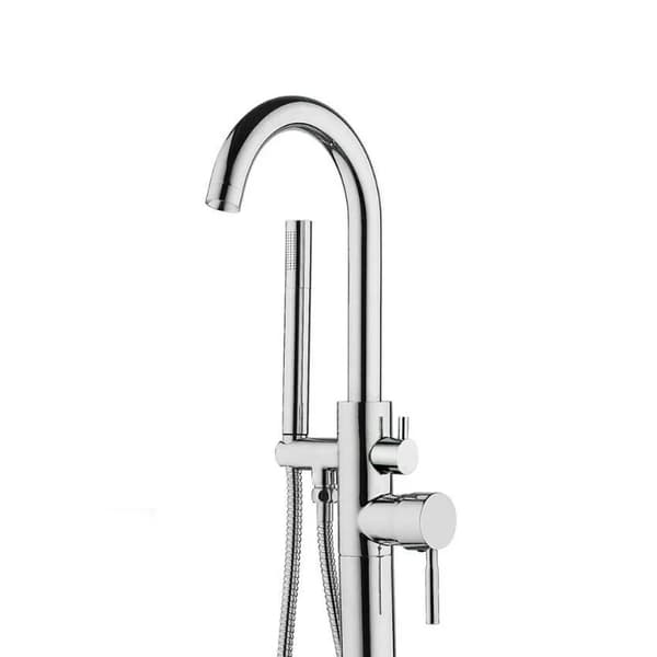 Badekarshane - Fritstående gulvmodel - Håndbruser - Etgrebsblander - Keramisk ventil - Forkromet messing - Højde 118 cm - Krom
