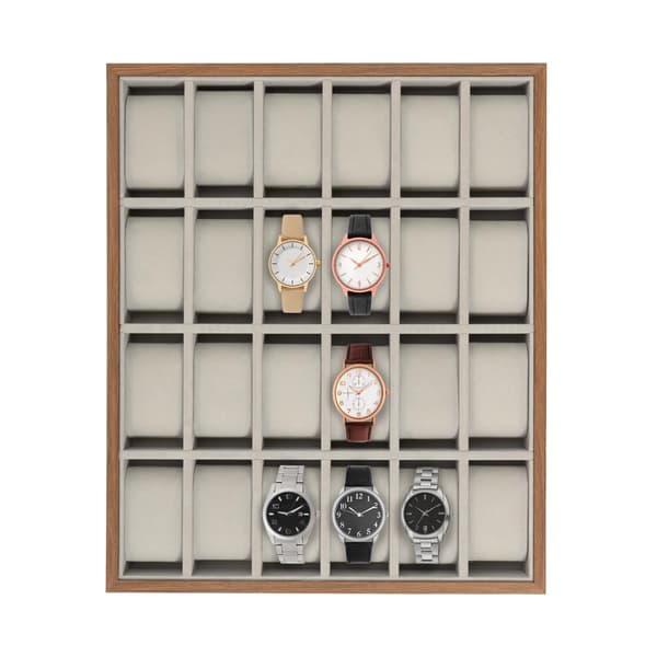 Klocklåda/Klockbox - Display/Smyckesförvaring - 24 fack - Rektangulär - Blandade material - Grå