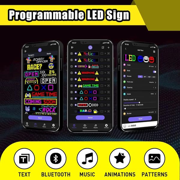 RGB LED-rulleskilt - Programmerbart LED-matrixpanel - 12 × 48 cm - Bluetooth - Appstyret - USB - Fleksibelt