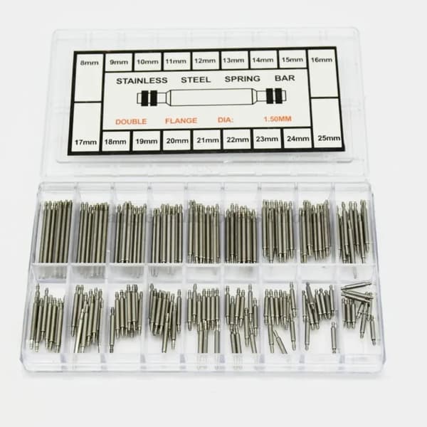 Fjederstænger til urrem - Reparationssæt - 180 dele - 1,5 mm diameter - 8–25 mm længder - Rustfrit stål