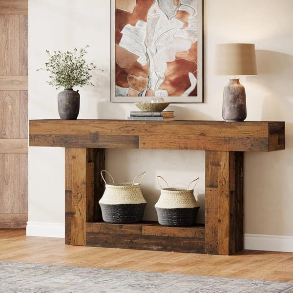 Konsolbord - Entrébord - Længde 160 cm - Dybde 30 cm - Rektangulær - Træ - U-formet Base - Rustic Mixed Brown